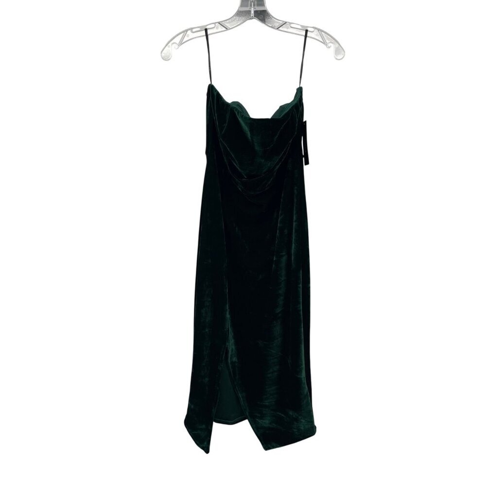 Lulus Womens Velour Strapless Sheath Dress Front Slit Green Size Medium New